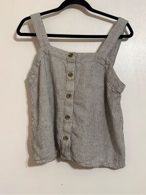 J. Crew Black and White Striped Button Tank